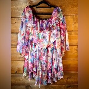Colorful Floral Chiffon Mini Dress Medium